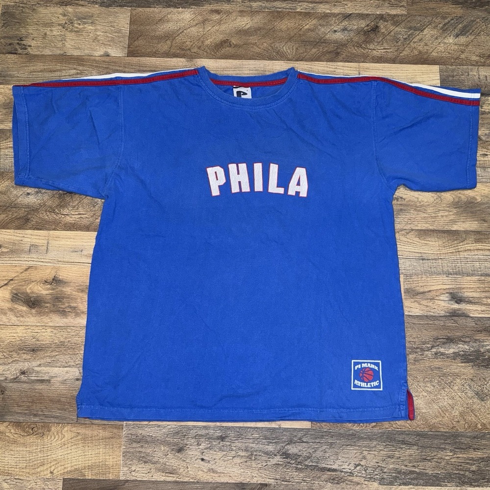 Vintage PJ Mark Absolute Philadelphia 76ers Blue T Shirt Size 2XL Basketball Y2K